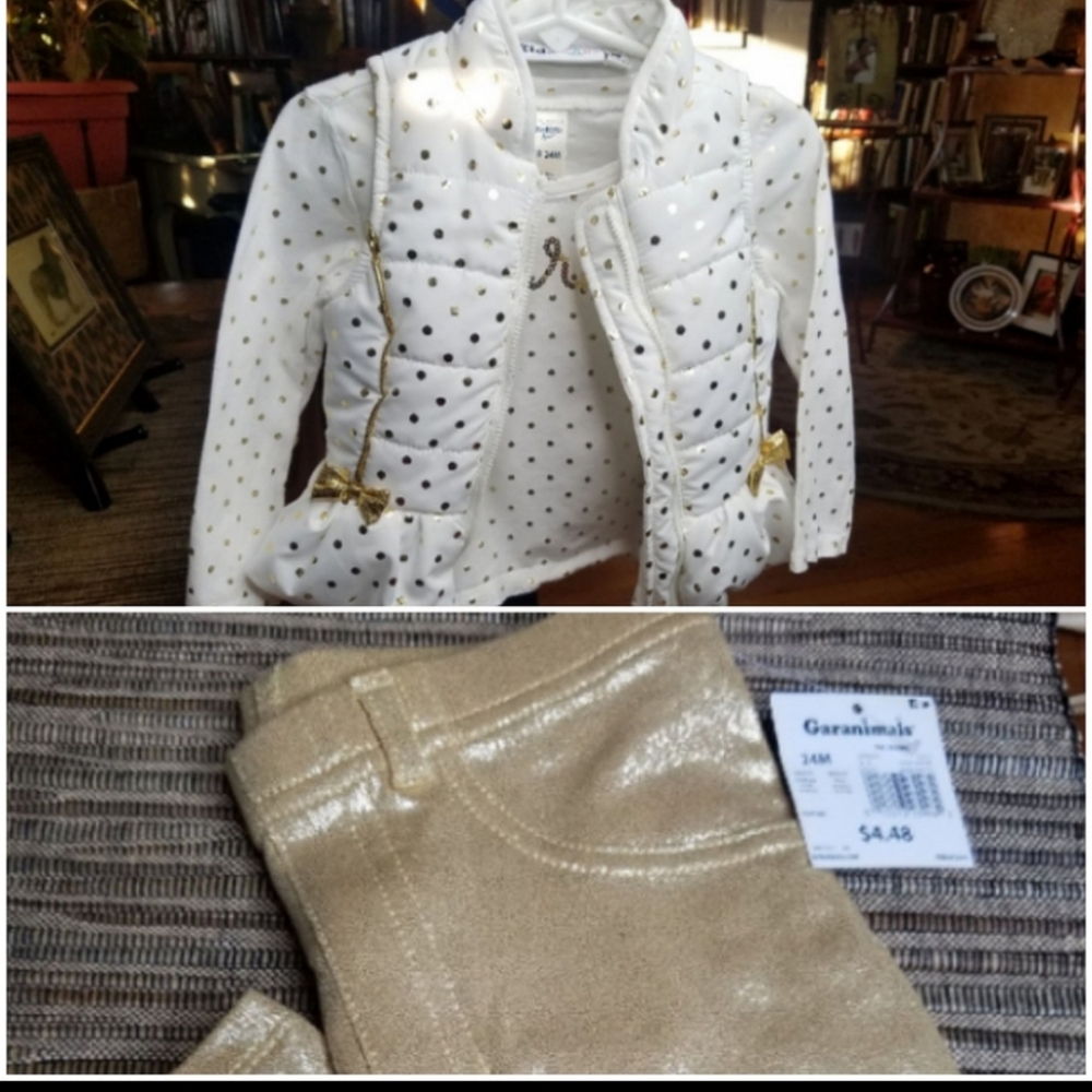 3pc set White and gold blazer & top with pants
